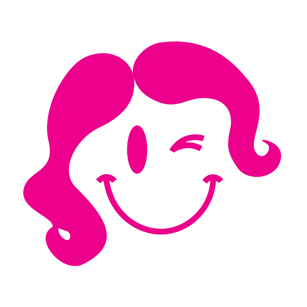 Aunty's pink smiley wink logo sticker