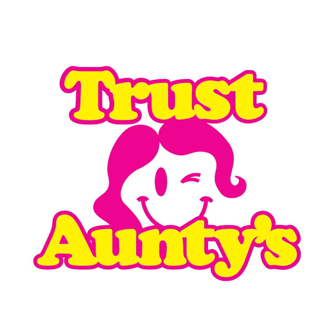 Trust Aunty's Smiley Face Sticker Yellow Pink Text